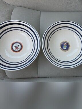 Todays Home,Navy Stripe Ceramic Bowls - White and Navy, Air Force And Navy Bowls